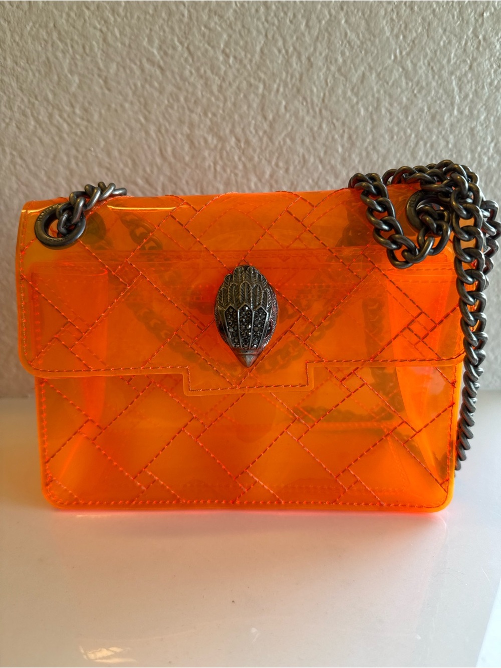 Kurt Geiger London Orange Mini Kensington Vinyl Clear Crossbody Bag